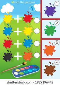 What color will you get? Match by color. Puzzle for kids. Matching game, education game for children.