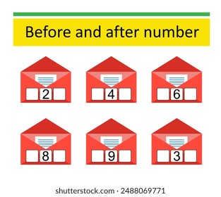 What comes Before and After. Math worksheets for kids. Number range up to 10. 