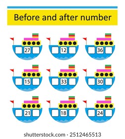 What comes Before and After. Math worksheets for kids. Number range up to 40. 