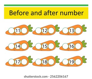 What comes Before and After. Math worksheets for kids. Number range up to 20. 