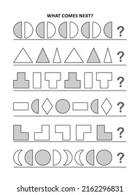 What Comes Next? Circle Or Draw The Shape To Continue The Row. Sequential Patterns Recognition Activity Worksheet With Basic Shapes.
