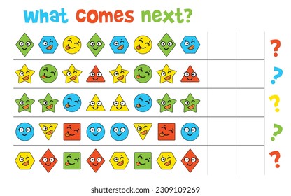 What comes next? Matching game. Educational game for children. Attention task. Choose correct answer. Find the missing piece of the picture. Colorful cartoon characters. Vector illustration