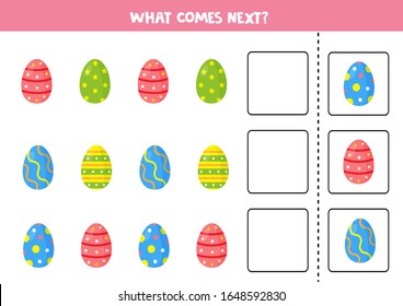 Lo que viene después con los coloridos huevos de Pascua. Juego lógico para niños.