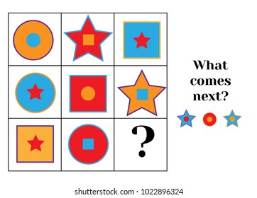 What comes next educational children game. Kids activity sheet, training logic, continue the row task.