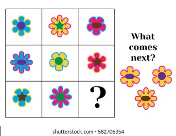 What comes next educational children game. Kids activity sheet, training logic, continue the row task.