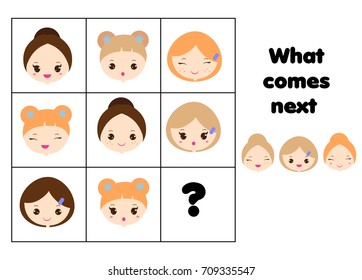 What comes next educational children game. Kids activity sheet, training logic, continue the row task. Geometric shapes