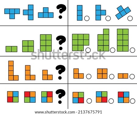 What comes next educational children game. Kids logic activity with simple geometric shapes, continue the row
