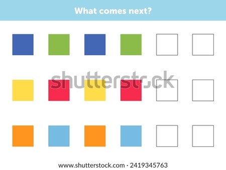 What comes next figures. Educational logical game for kids. Complete the sequence. Educational logical game for kids.