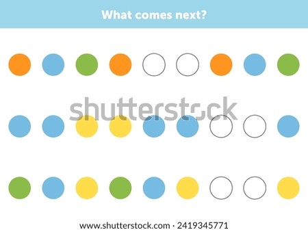 What comes next figures. Educational logical game for kids. Complete the sequence. Activity page for children.