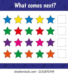 Was kommt als nächstes geometrisches Zahlenmaterial? Lernlogisches Spiel für Kinder. Schließen Sie die Sequenz ab. Aktivitätsseite für Kinder.