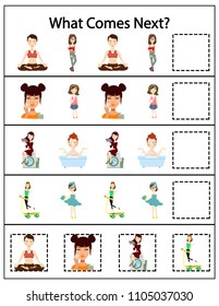 What comes next preschool kindergarten worksheet. Educational game.