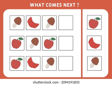 What Comes Next. Vector Illustration. Educational Logical Game For Kids. Continue The Sequence. Activity Page For Preschoolers.