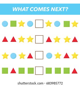 What comes next. Vector illustration. Preschool kindergarten worksheet for kids game