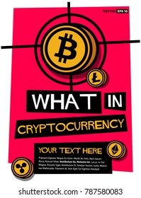 What is Cryptocurrency Poster Text Template with Bitcoin, Ethereum, Litecoin, and Ripple Coins 