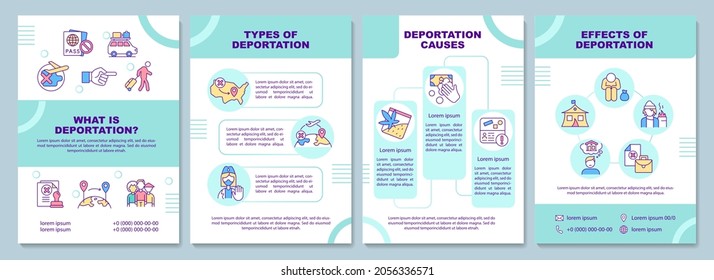 What is deportation brochure template. Types and causes. Flyer, booklet, leaflet print, cover design with linear icons. Vector layouts for presentation, annual reports, advertisement pages