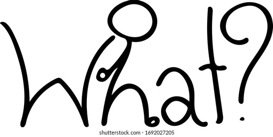 "Was" Design mit Strichmännchen. Doodle-Vektorillustration.