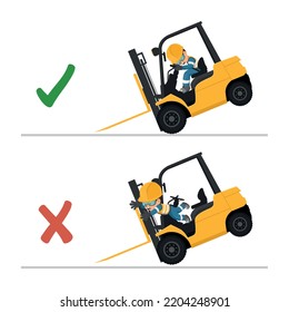 What to do in the event of a overturning of forklift. Stay inside the cabin. Do not jump. Safety in handling a fork lift truck. Security First. Work accident. Industrial Safety and Occupational Health