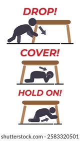 What to do when an earthquake occurs. Close and Hold vector illustration. suitable for earthquake safety campaigns, and earthquake preparedness