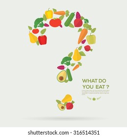 What do you eat concept. Fruits and vegetables. Organic food icons vector illustration