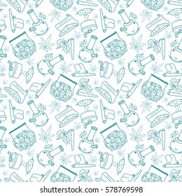 "What to do if you got a weed" series. Vector seamless pattern. 7 objects. Line art style. EPS 10