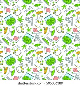 "What to do if you got a weed" series. Vector seamless pattern. 7 objects. Line art style. EPS 10