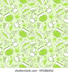 "What to do if you got a weed" series. Vector seamless pattern. 7 objects. Line art style. EPS 10