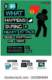 What Happens During a Heart Attack: Signs, Symptoms and Risks Poster In Flat Style Retro Design Event Invitation with Venue and Time Details