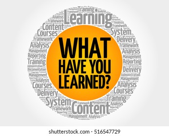 What Have You Learned? circle word cloud, business concept