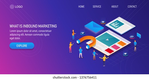 What Is Inbound Marketing, Concept Of Digital Inbound Marketing, Lead Generation Strategy, 3D Isometric Background