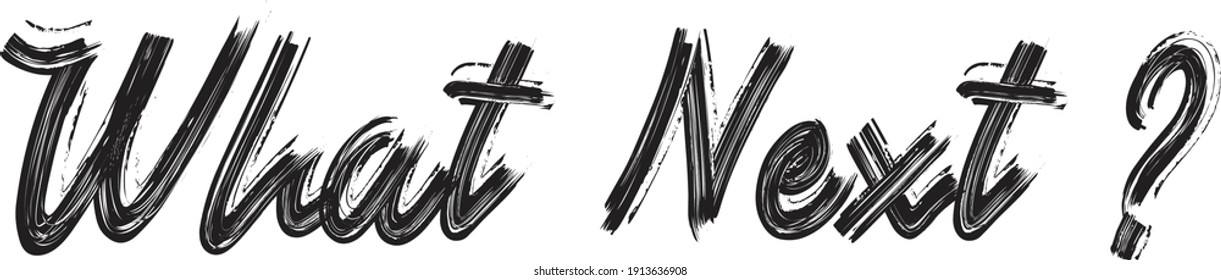 What Next Hand written  Brush font drawn phrase Black Text decorative Typography script letter on the White background for sayings