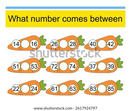 What number comes between? Math worksheets for children.