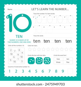 What is Number Ten? In mathematics, the number 10 represents a quantity or value of 10. The whole number between 9 and 11 is 10. The number name of 10 is ten.