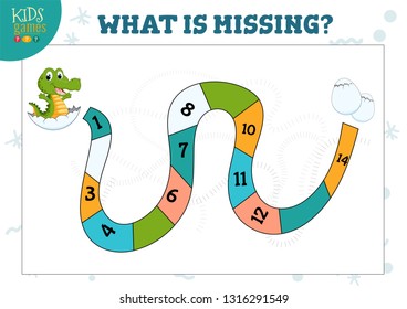 What number is missing preschool kids math game and quiz. Learning counting puzzle printable vector illustration. 