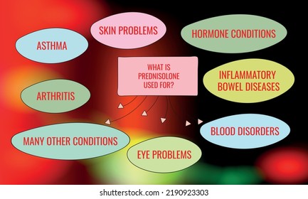 what is prednisolone used for.  Vector illustration for medical journal or brochure. 