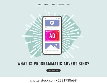 What is Programmatic Advertising website template concept. Native online advertising digital marketing strategy. Flat design vector e-commerce landing page template