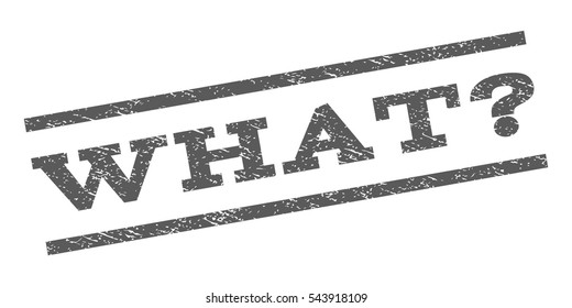 What Question watermark stamp. Text caption between parallel lines with grunge design style. Rubber seal stamp with dust texture. Vector grey color ink imprint on a white background.