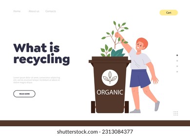 What is recycling concept for landing page template with child sorting organic waste design