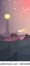 What a small boat did not dream of conquering an endless ocean. Vector illustration.