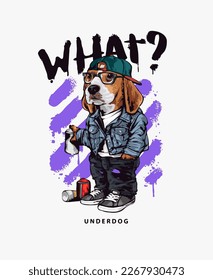 what spray painted slogan with cartoon dog grafitti vector illustration