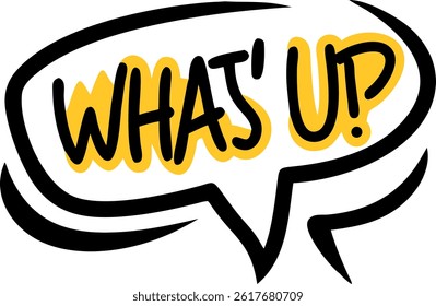 What up text in comic speech bubble, pop art style isolated on white

