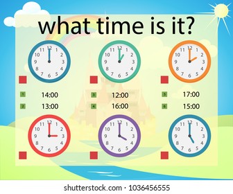 What Time Preschool Kindergarten Worksheet Clock Stock Vector (Royalty ...