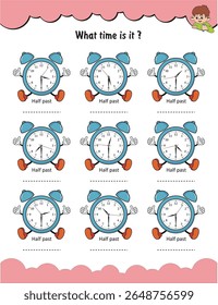 What time is it? Telling time, Time worksheet, learning worksheet for children, Learn to tell time, Worksheet for preschool kids
