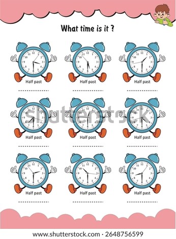 What time is it? Telling time, Time worksheet, learning worksheet for children, Learn to tell time, Worksheet for preschool kids