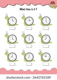 Que horas são? Planilha de tempo, planilha de aprendizado de tempo para crianças, Aprender a dizer o tempo