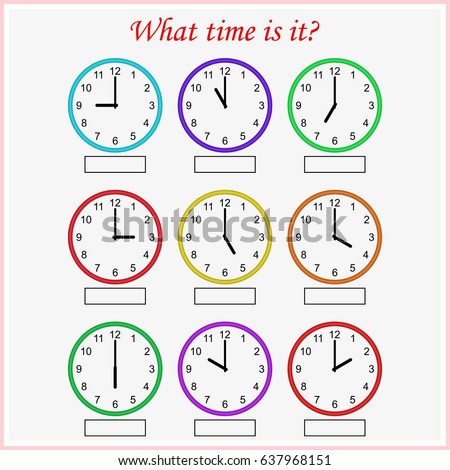 what time worksheet preschool kids telling stock vector