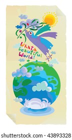 what a world with olive branch bird and globe