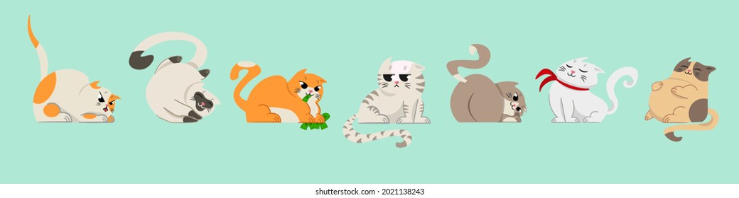 What would the 7 deadly sins look like if they were depicted by cats. Funny image of the emotions of cute vector cats