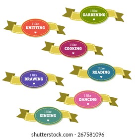 What is your hobby? Vector labels with names of hobbies.