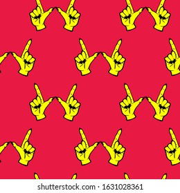 Whatever hand sign seamless pattern. Vector wallpaper. Fun background.	 