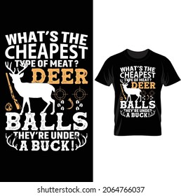 What's the cheapest type of meat?
deer balls they're under a buck. Deer, deer balls, guns, horn,  deer foot print. Hunting t shirt design vector.  